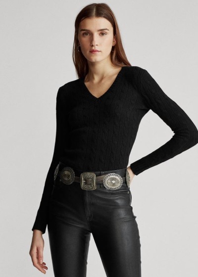 Women's Polo Ralph Lauren Cable Cashmere V-Neck Sweater | 327549UZD